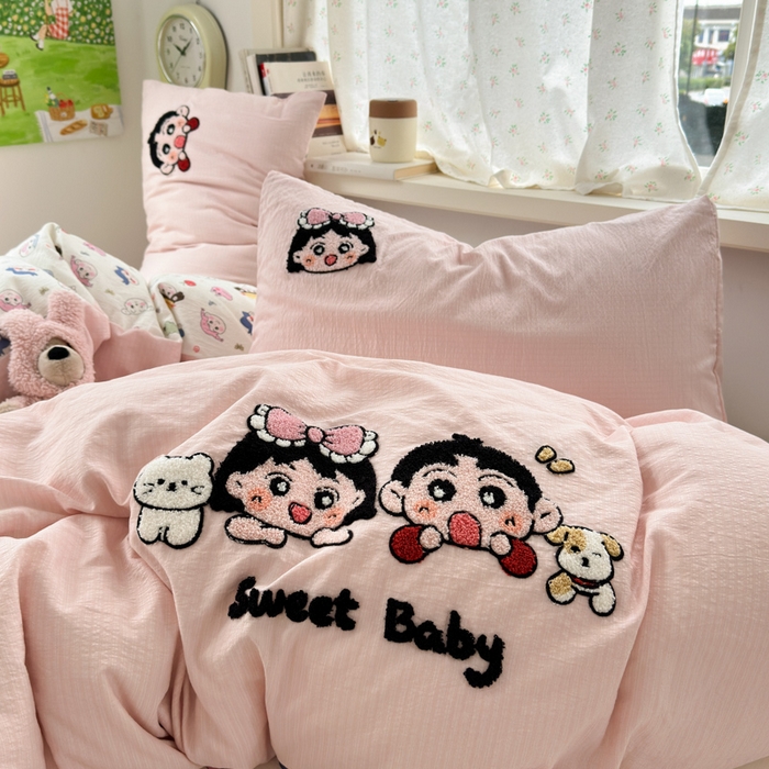 91家纺网 家纺一手货源 找家纺 三元色 2025新款云感毛巾绣四件套 好伙伴