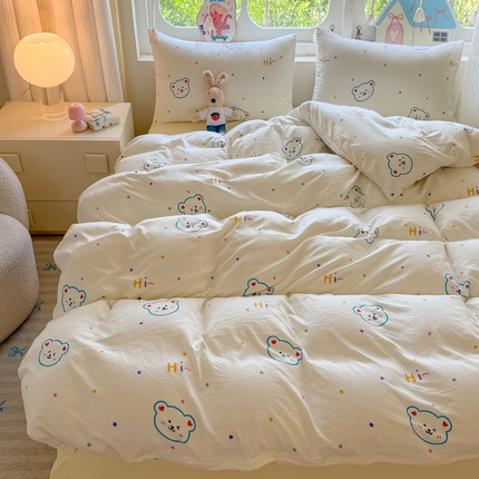 晚爱家纺（原晚安家居） 2025新款超柔水洗棉四件套卡通小清新学生宿舍三件套 爱心熊