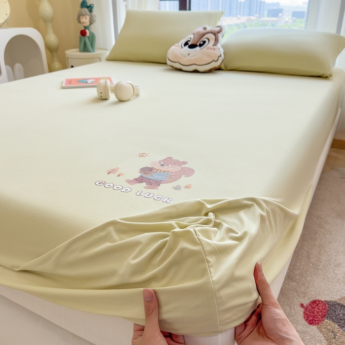 91家纺网 家纺一手货源 找家纺 米菲 2025新款高密针织棉印花床笠-梦幻 梦幻--柠檬黄