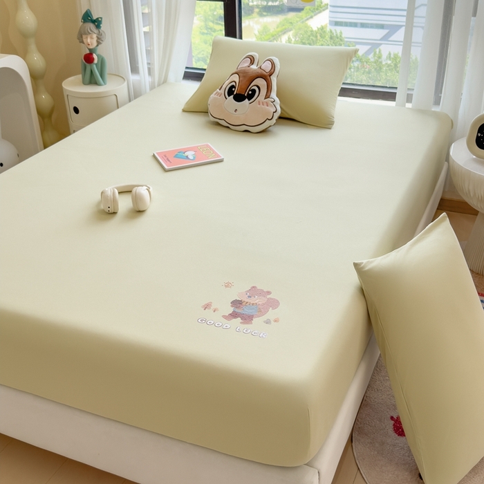 91家纺网 家纺一手货源 找家纺 米菲 2025新款高密针织棉印花床笠-梦幻 梦幻--柠檬黄