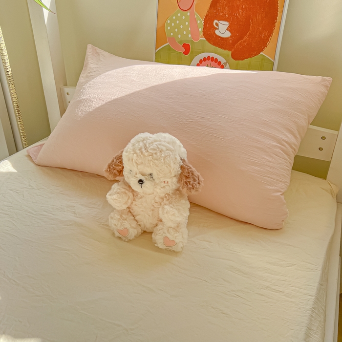 91家纺网 家纺一手货源 找家纺 韩巢家纺 2025新款纯色水洗棉寝室上下铺三件套学生宿舍床上三件套 水洗棉浅粉黄