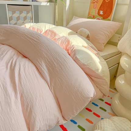 91家纺网 家纺一手货源 找家纺 （总）韩巢家纺 2025新款纯色水洗棉寝室上下铺三件套学生宿舍床上三件套