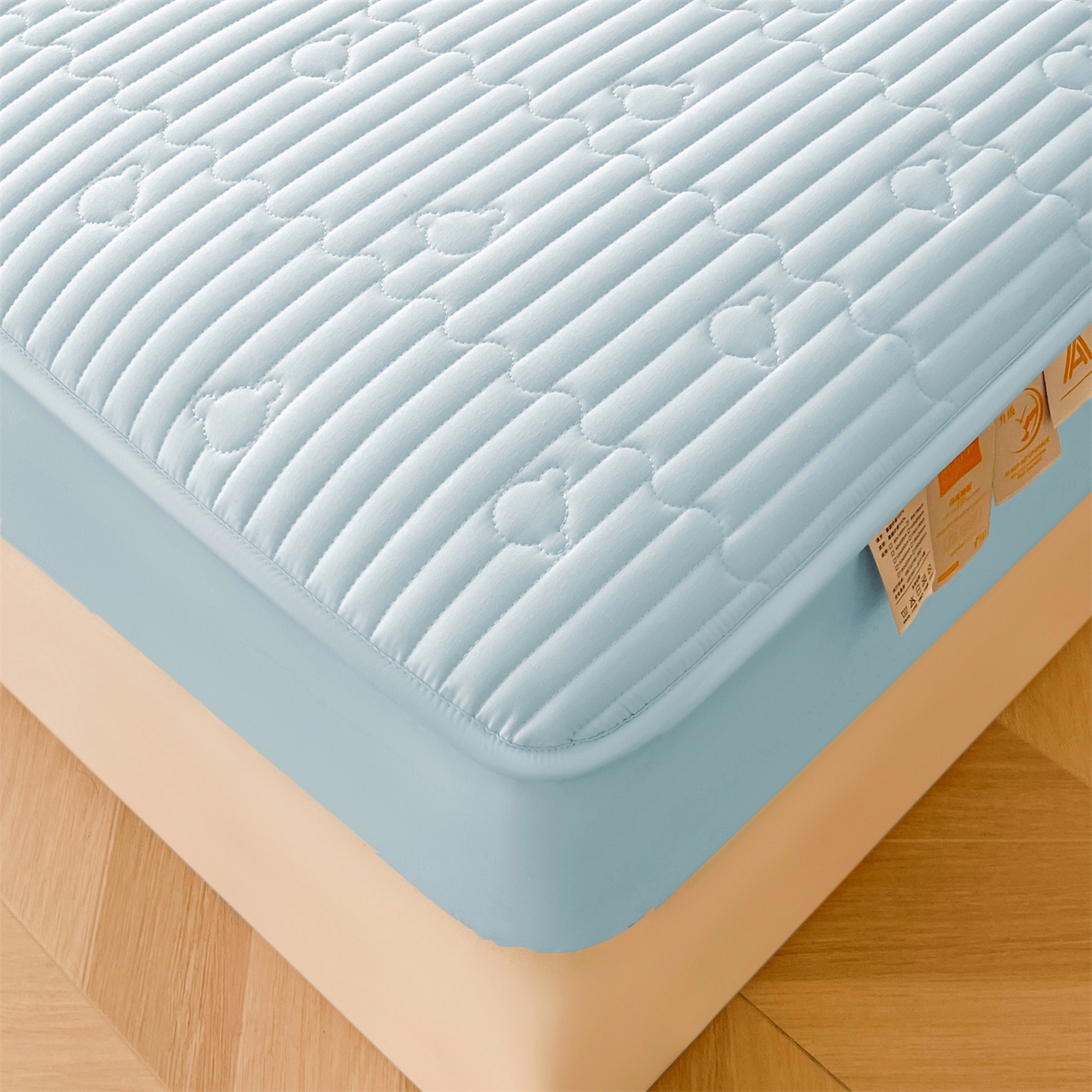 91家纺网 家纺一手货源 找家纺 雯豆家纺 2025新款洛川A类夹棉床笠三件套水洗棉磨毛纯色床护垫床单保护套 洛川-淡水蓝