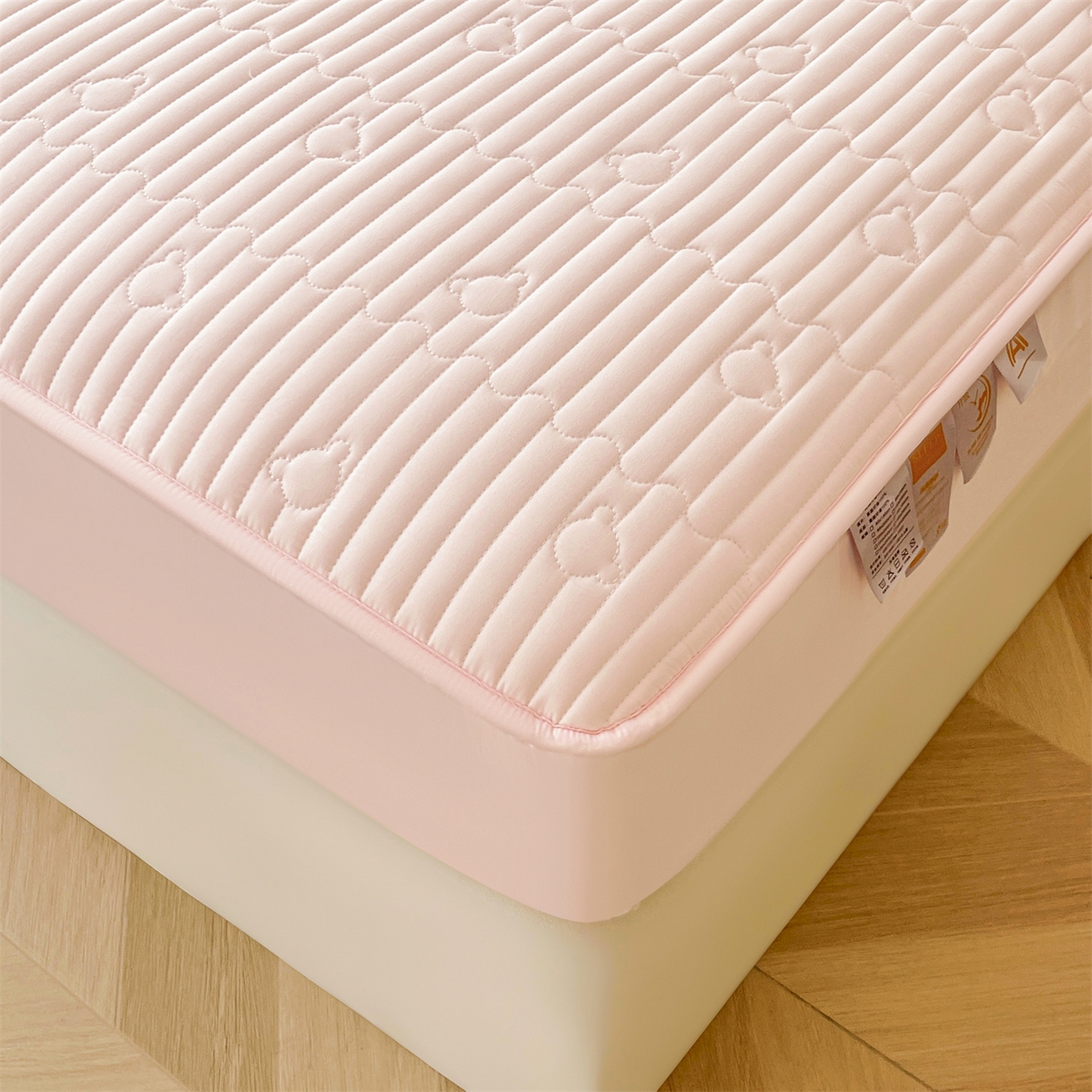 91家纺网 家纺一手货源 找家纺 雯豆家纺 2025新款洛川A类夹棉床笠三件套水洗棉磨毛纯色床护垫床单保护套 洛川-密合粉