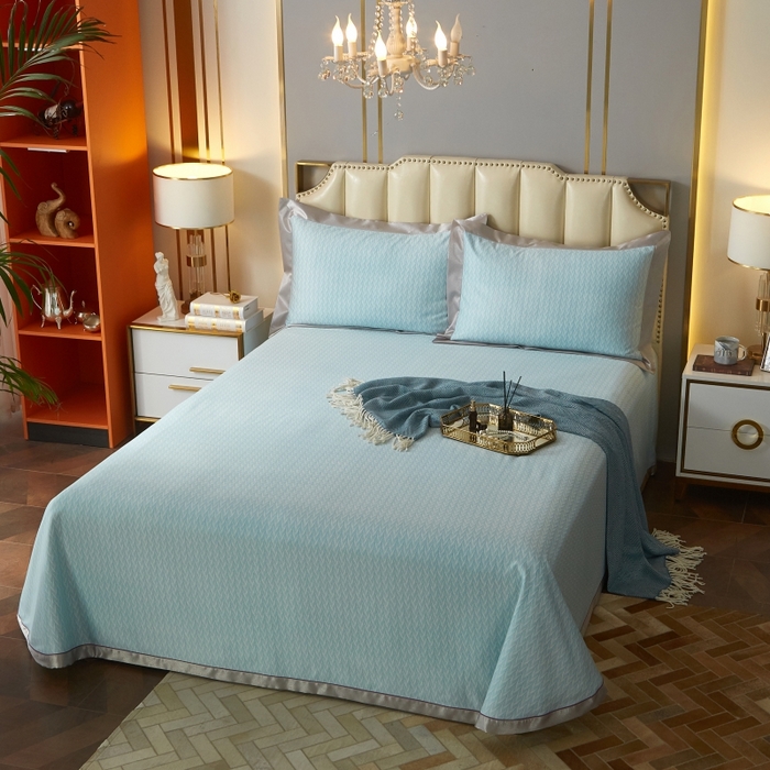 91家纺网 家纺一手货源 找家纺 威克凯丽 2025新款竹语天丝软凉席三件套 布鲁塞尔-绿灰