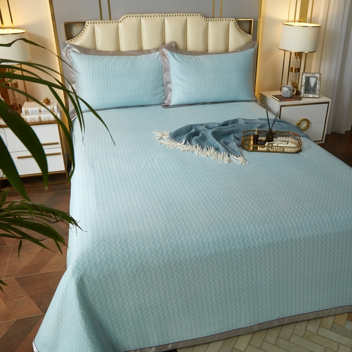 91家纺网 家纺一手货源 找家纺 威克凯丽 2025新款竹语天丝软凉席三件套 布鲁塞尔-绿灰