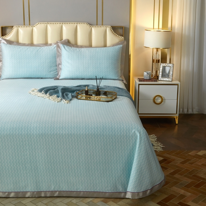 91家纺网 家纺一手货源 找家纺 威克凯丽 2025新款竹语天丝软凉席三件套 布鲁塞尔-绿灰