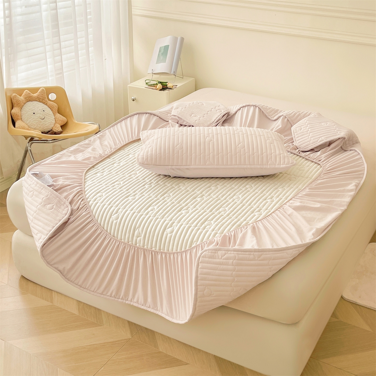 91家纺网 家纺一手货源 找家纺 雯豆家纺 2025新款洛川A类夹棉床笠三件套水洗棉磨毛纯色床护垫床单保护套 洛川-奶咖