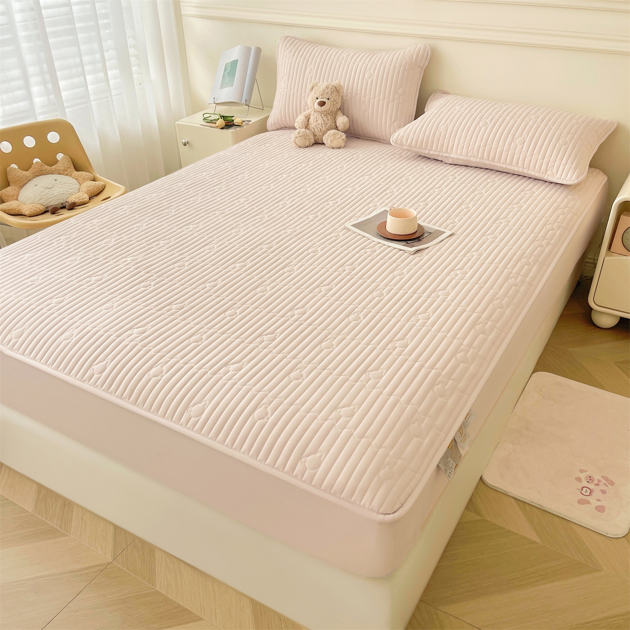 91家纺网 家纺一手货源 找家纺 雯豆家纺 2025新款洛川A类夹棉床笠三件套水洗棉磨毛纯色床护垫床单保护套 洛川-奶咖