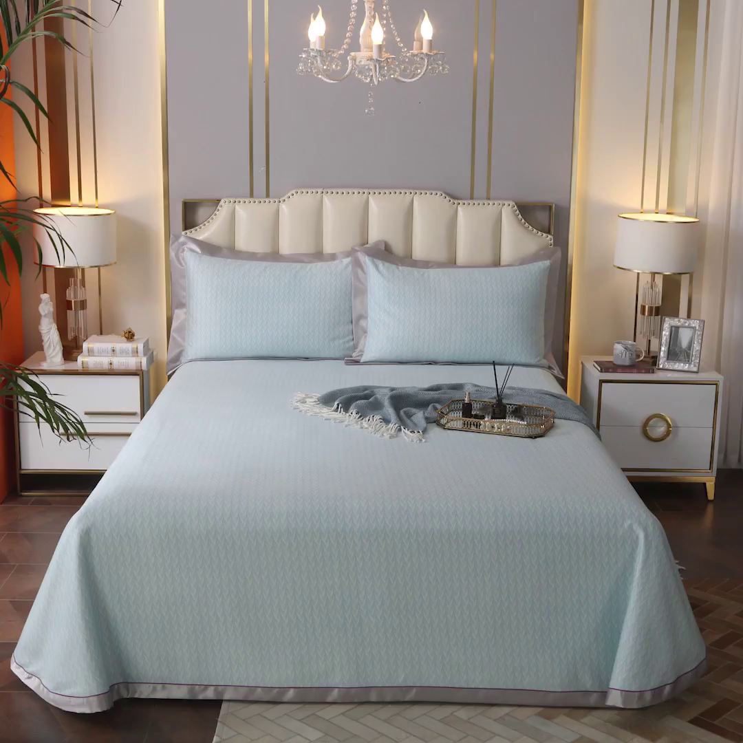 91家纺网 家纺一手货源 找家纺 威克凯丽 2025新款竹语天丝软凉席三件套 布鲁塞尔-绿灰