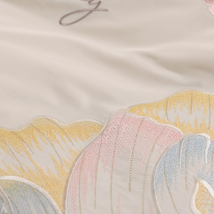 91家纺网 家纺一手货源 找家纺 登登家纺 2025新款A类长绒棉刺绣四件套-华尔兹 华尔兹-粉白