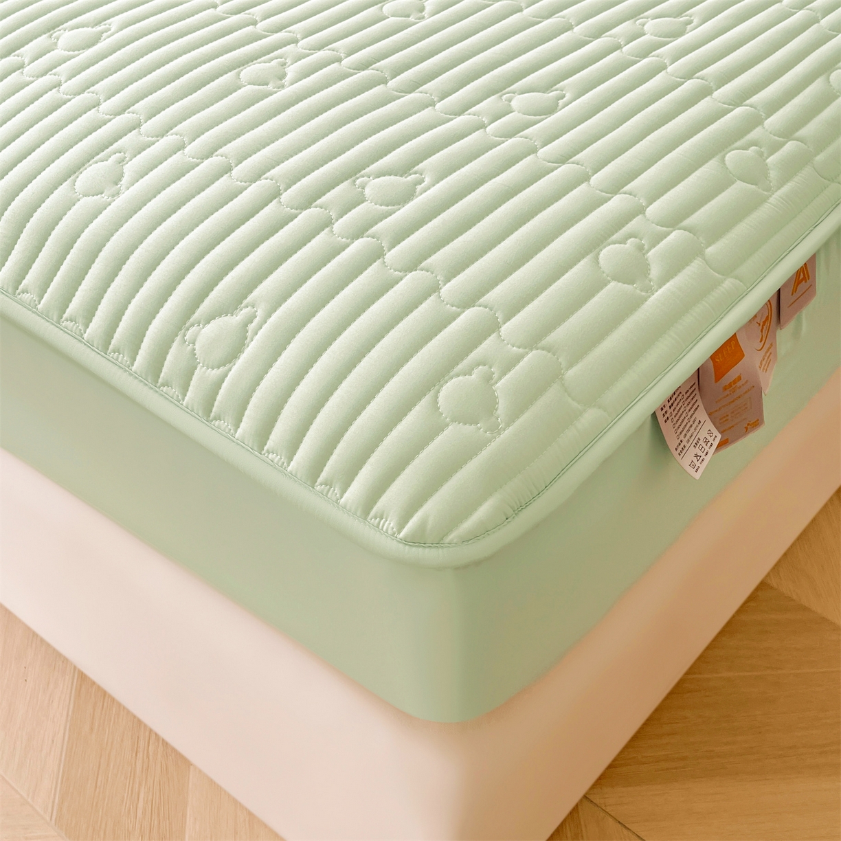 91家纺网 家纺一手货源 找家纺 雯豆家纺 2025新款洛川A类夹棉床笠三件套水洗棉磨毛纯色床护垫床单保护套 洛川-清雅绿