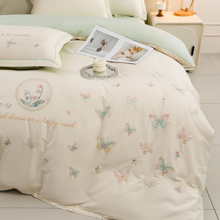 91家纺网 家纺一手货源 找家纺 （总）登登家纺 2025新款A类长绒棉刺绣四件套-风铃