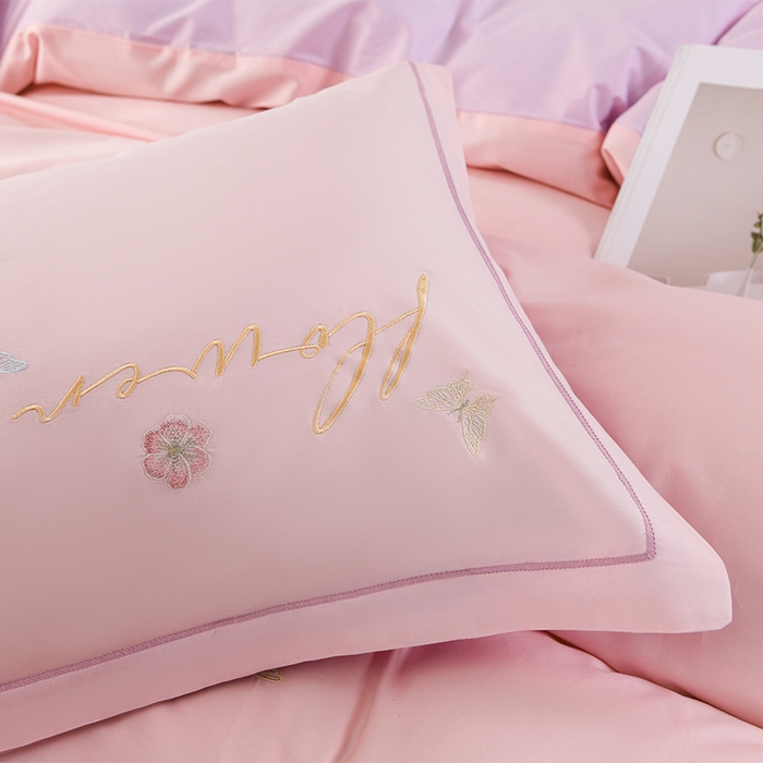 91家纺网 家纺一手货源 找家纺 登登家纺 2025新款A类长绒棉刺绣四件套-华尔兹 华尔兹-粉紫