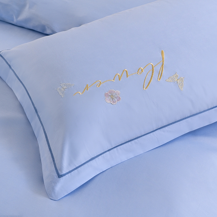 91家纺网 家纺一手货源 找家纺 登登家纺 2025新款A类长绒棉刺绣四件套-华尔兹 华尔兹-蓝