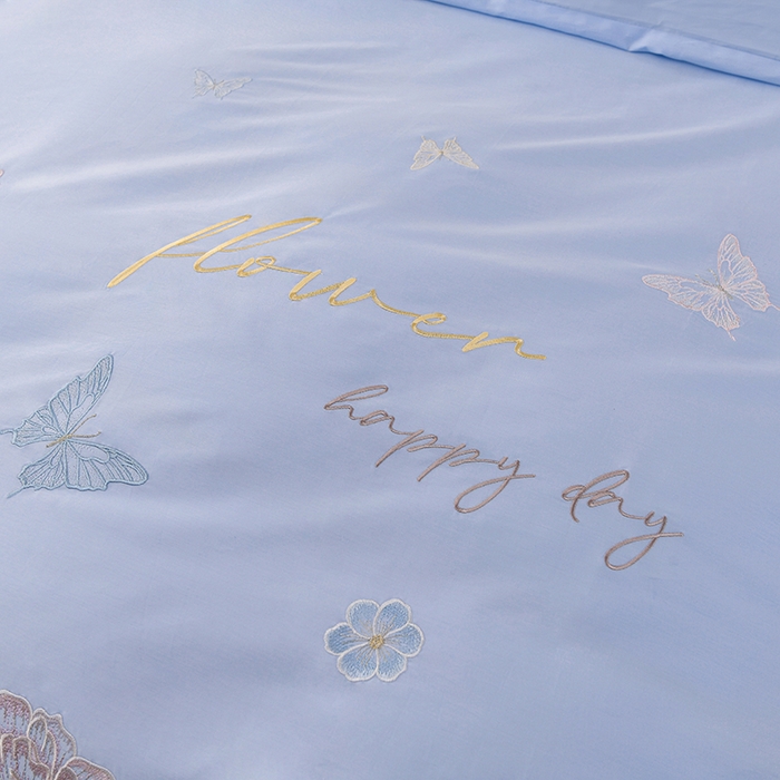 91家纺网 家纺一手货源 找家纺 登登家纺 2025新款A类长绒棉刺绣四件套-华尔兹 华尔兹-蓝