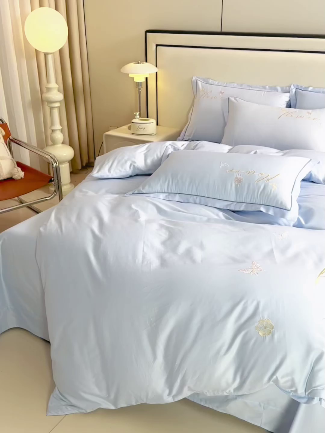 91家纺网 家纺一手货源 找家纺 登登家纺 2025新款A类长绒棉刺绣四件套-华尔兹 华尔兹-蓝