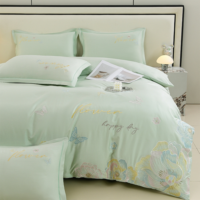 91家纺网 家纺一手货源 找家纺 登登家纺 2025新款A类长绒棉刺绣四件套-华尔兹 华尔兹-青