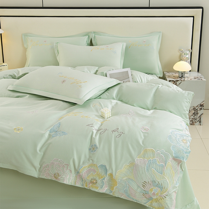 91家纺网 家纺一手货源 找家纺 登登家纺 2025新款A类长绒棉刺绣四件套-华尔兹 华尔兹-青