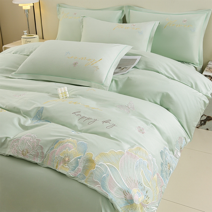 91家纺网 家纺一手货源 找家纺 登登家纺 2025新款A类长绒棉刺绣四件套-华尔兹 华尔兹-青