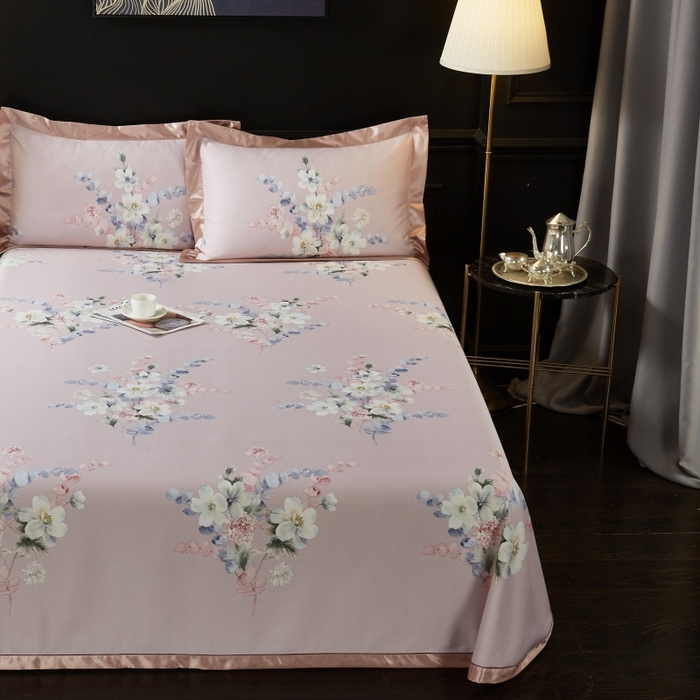 91家纺网 家纺一手货源 找家纺 威克凯丽 2025新款竹语天丝软凉席三件套 恬园-豆沙