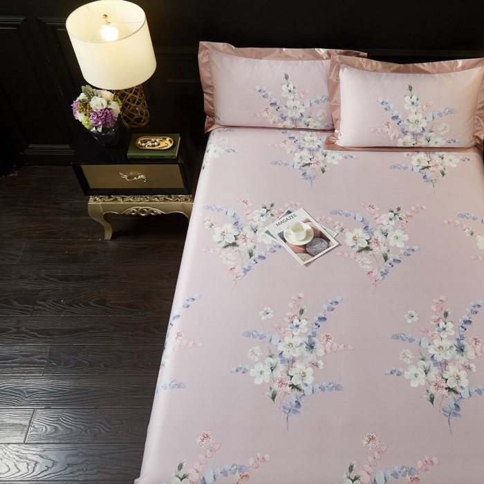 91家纺网 家纺一手货源 找家纺 威克凯丽 2025新款竹语天丝软凉席三件套 恬园-豆沙