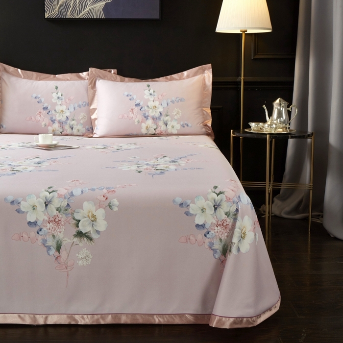 91家纺网 家纺一手货源 找家纺 威克凯丽 2025新款竹语天丝软凉席三件套 恬园-豆沙