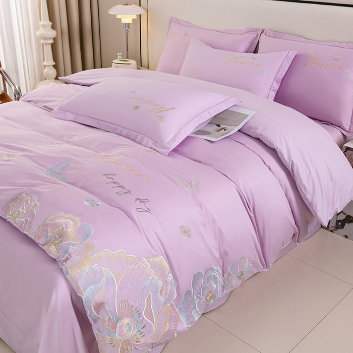 91家纺网 家纺一手货源 找家纺 登登家纺 2025新款A类长绒棉刺绣四件套-华尔兹 华尔兹-紫