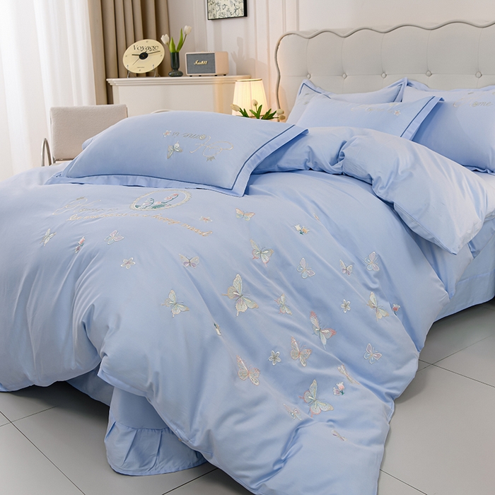 91家纺网 家纺一手货源 找家纺 登登家纺 2025新款A类长绒棉刺绣四件套-风铃 风铃-蓝