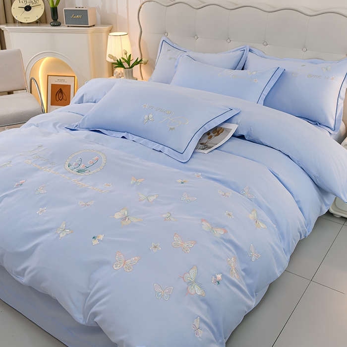 91家纺网 家纺一手货源 找家纺 登登家纺 2025新款A类长绒棉刺绣四件套-风铃 风铃-蓝