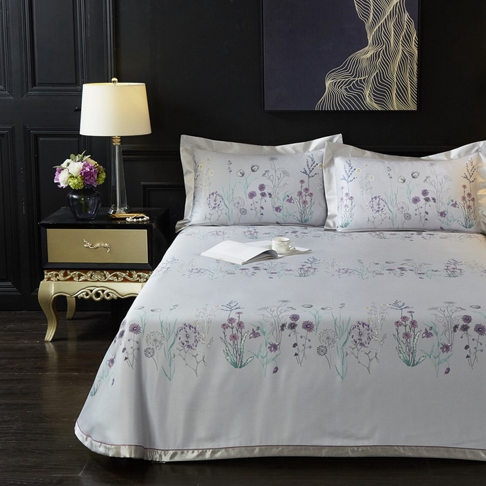 91家纺网 家纺一手货源 找家纺 威克凯丽 2025新款竹语天丝软凉席三件套 微微花语