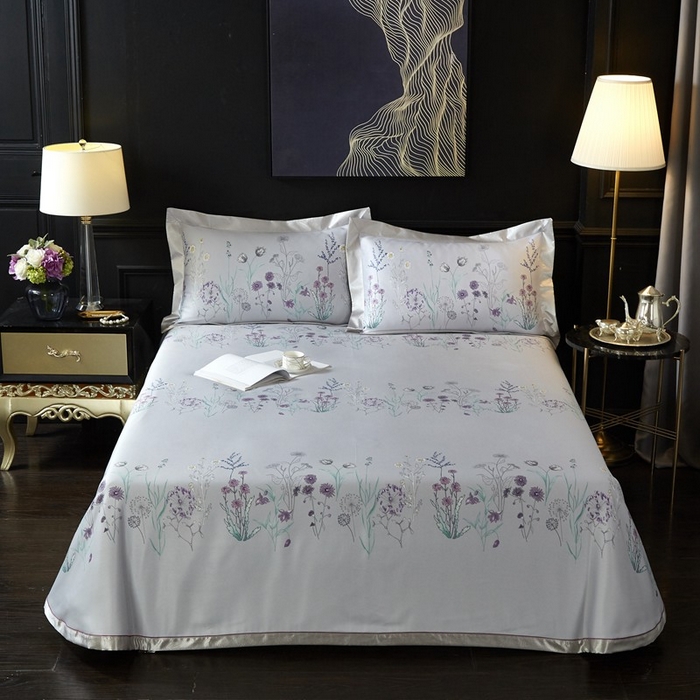 91家纺网 家纺一手货源 找家纺 威克凯丽 2025新款竹语天丝软凉席三件套 微微花语