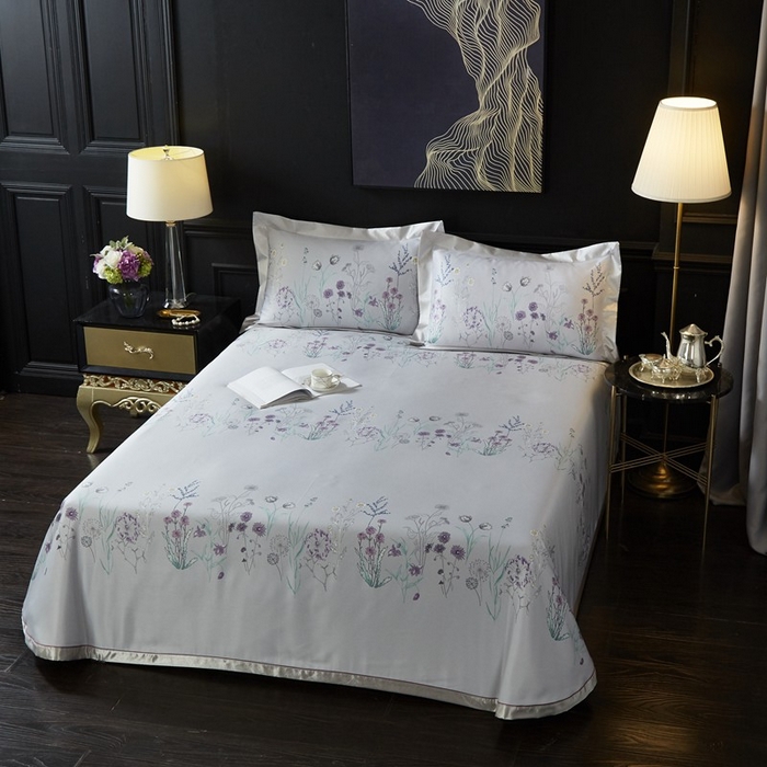 91家纺网 家纺一手货源 找家纺 威克凯丽 2025新款竹语天丝软凉席三件套 微微花语