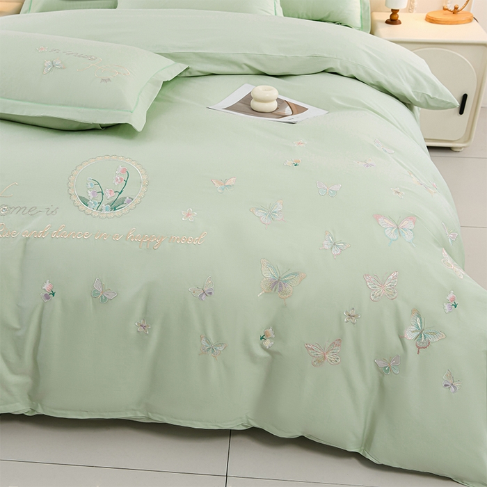 91家纺网 家纺一手货源 找家纺 登登家纺 2025新款A类长绒棉刺绣四件套-风铃 风铃-青