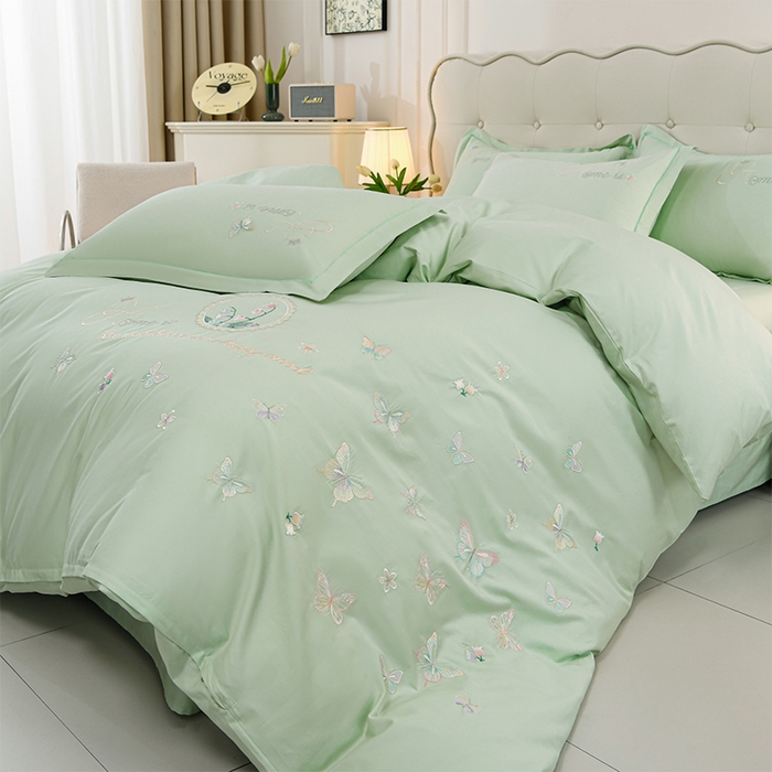 91家纺网 家纺一手货源 找家纺 登登家纺 2025新款A类长绒棉刺绣四件套-风铃 风铃-青