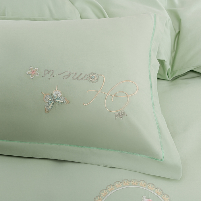 91家纺网 家纺一手货源 找家纺 登登家纺 2025新款A类长绒棉刺绣四件套-风铃 风铃-青