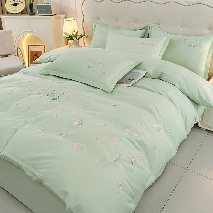 91家纺网 家纺一手货源 找家纺 登登家纺 2025新款A类长绒棉刺绣四件套-风铃 风铃-青