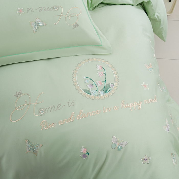 91家纺网 家纺一手货源 找家纺 登登家纺 2025新款A类长绒棉刺绣四件套-风铃 风铃-青