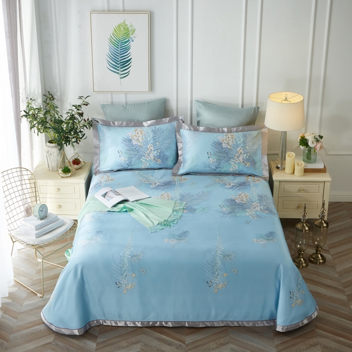 91家纺网 家纺一手货源 找家纺 威克凯丽 2025新款竹语天丝软凉席三件套 欣然一叶