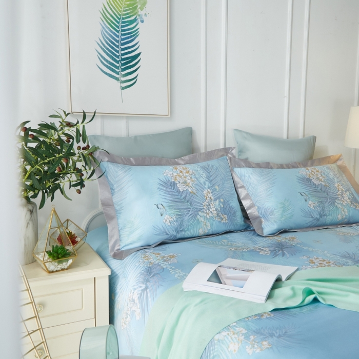 91家纺网 家纺一手货源 找家纺 威克凯丽 2025新款竹语天丝软凉席三件套 欣然一叶