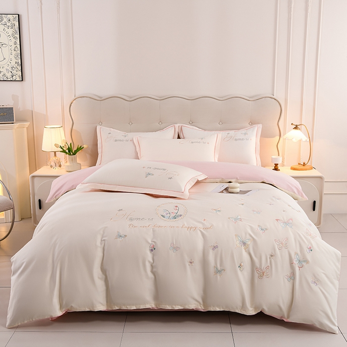 登登家纺 2025新款A类长绒棉刺绣四件套-风铃 风铃-青白