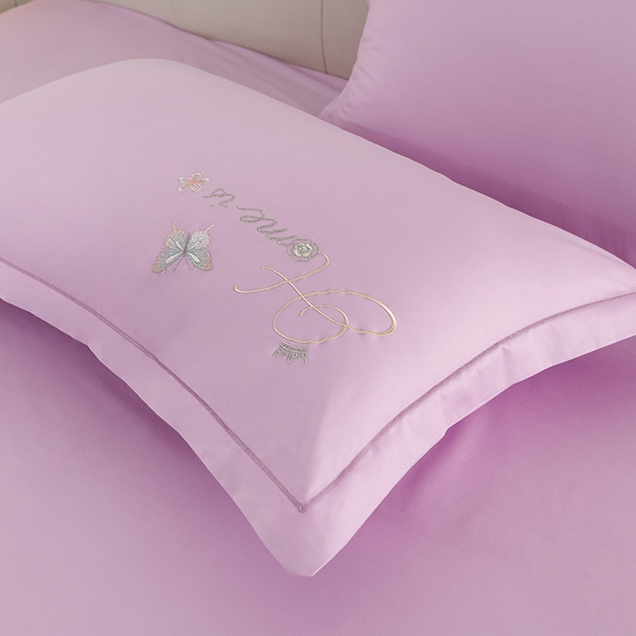 91家纺网 家纺一手货源 找家纺 登登家纺 2025新款A类长绒棉刺绣四件套-风铃 风铃-紫