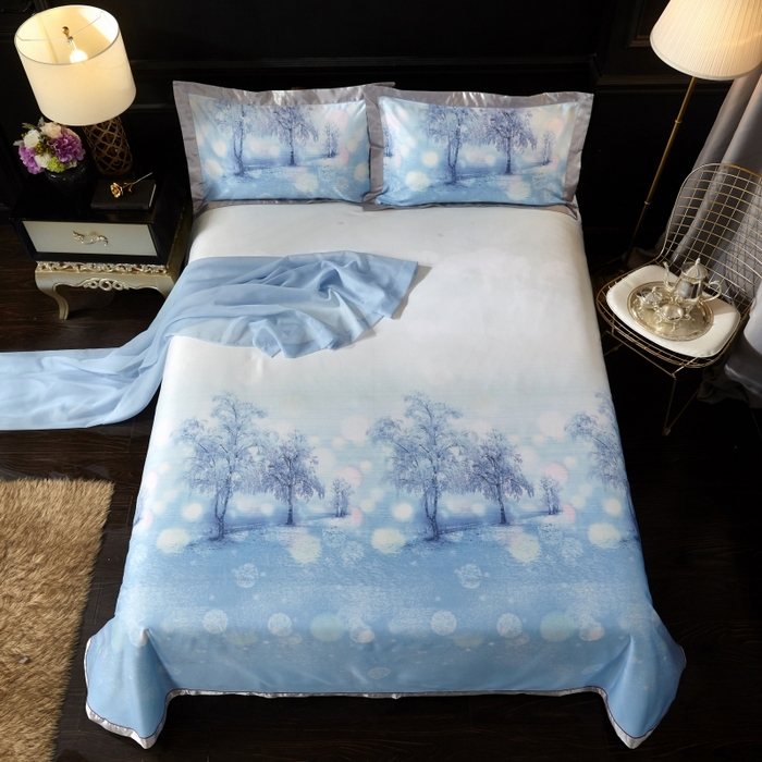 91家纺网 家纺一手货源 找家纺 威克凯丽 2025新款竹语天丝软凉席三件套 意韵美景