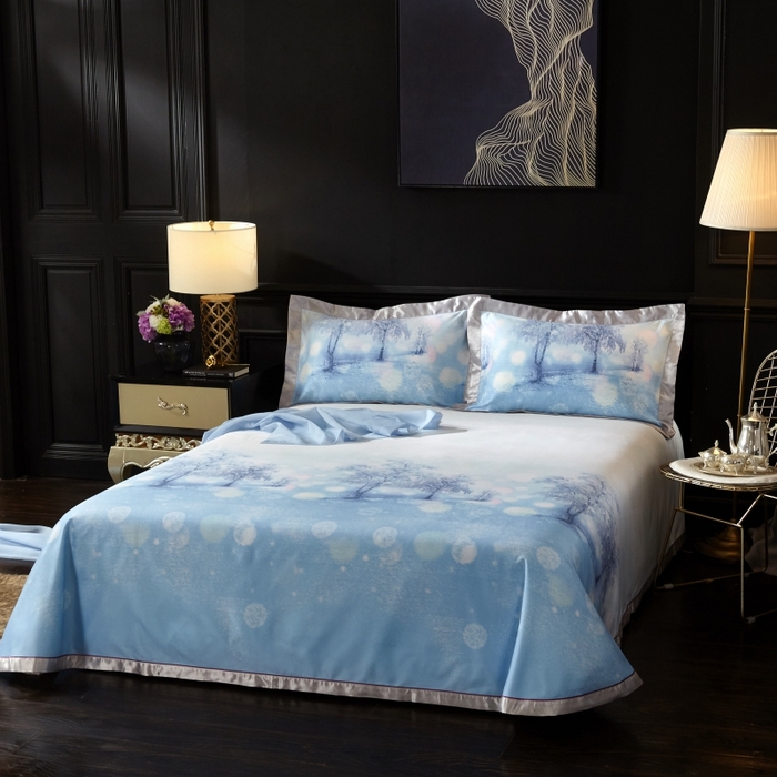 91家纺网 家纺一手货源 找家纺 威克凯丽 2025新款竹语天丝软凉席三件套 意韵美景