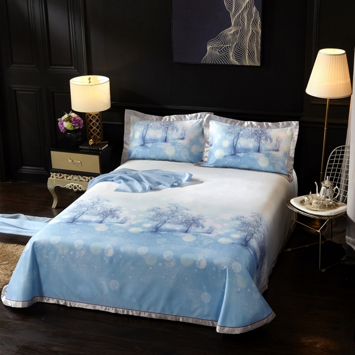 91家纺网 家纺一手货源 找家纺 威克凯丽 2025新款竹语天丝软凉席三件套 意韵美景