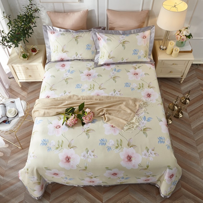 91家纺网 家纺一手货源 找家纺 威克凯丽 2025新款竹语天丝软凉席三件套 云水之谣-浅黄