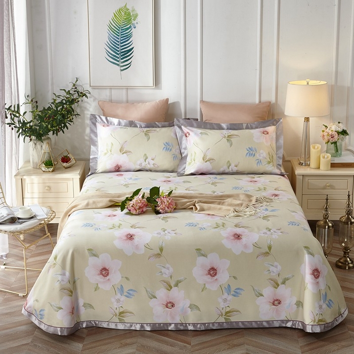 91家纺网 家纺一手货源 找家纺 威克凯丽 2025新款竹语天丝软凉席三件套 云水之谣-浅黄