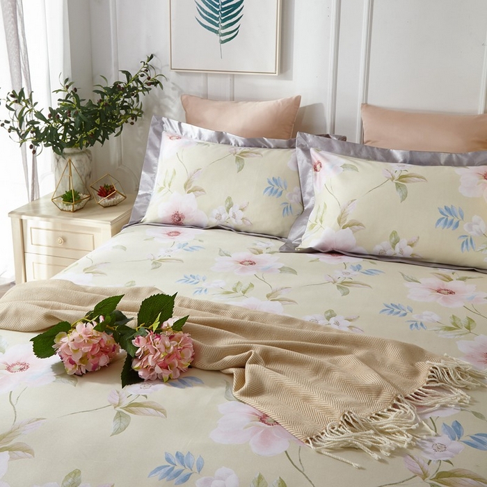 91家纺网 家纺一手货源 找家纺 威克凯丽 2025新款竹语天丝软凉席三件套 云水之谣-浅黄