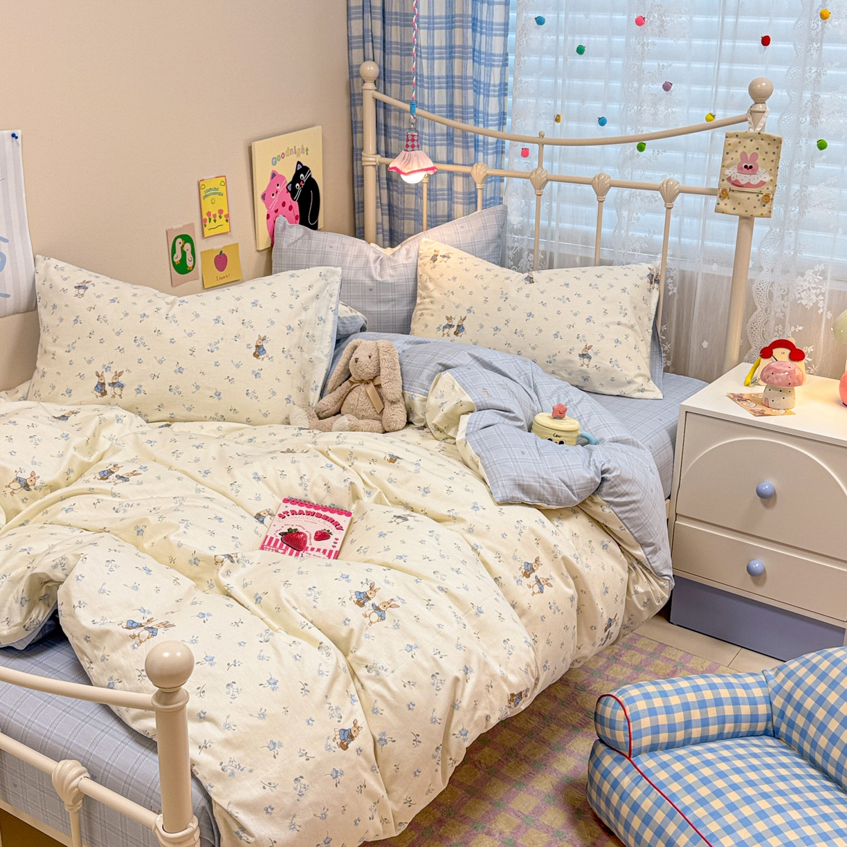 91家纺网 家纺一手货源 找家纺 呗旺鹿 2025新款40s全棉纯棉卡通印花学生系列四件套 兔彼得