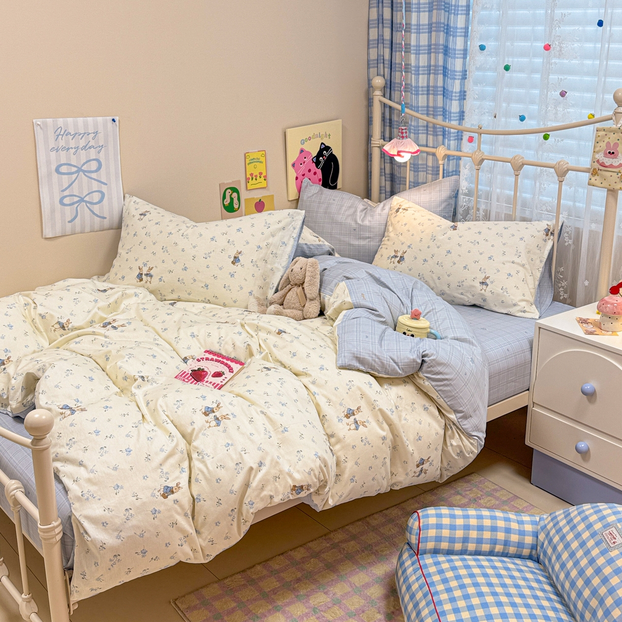 91家纺网 家纺一手货源 找家纺 呗旺鹿 2025新款40s全棉纯棉卡通印花学生系列四件套 兔彼得